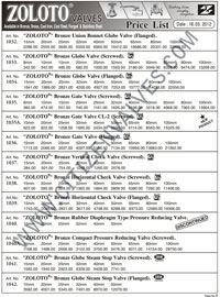 Zoloto Valves Price List 2015