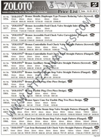 Zoloto Valves Price List 2017