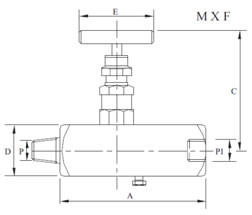 Gauge Valve Block and Bleed Male x Female diagram