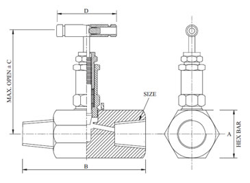 Hex Needle Valve Male x Female Diagram