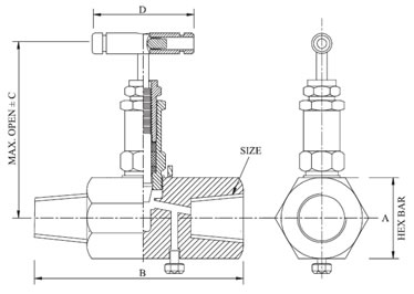 Hex Needle Valve with Vent Diagram